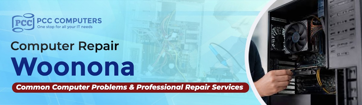 PCC Computers technician repairing a laptop for a customer in Woonona