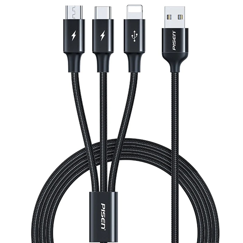 PISEN 6902957106061 3in1 USBA to Lightning USBC Micro USB Cable