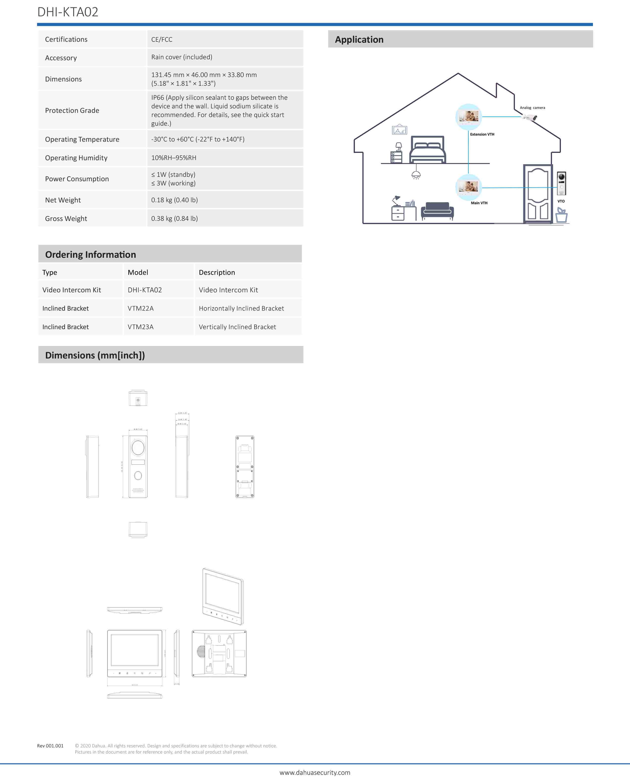 DAHUA INDOOR MONITOR KIT DHI-KTA02 4-WIRE - PCC COMPUTERS