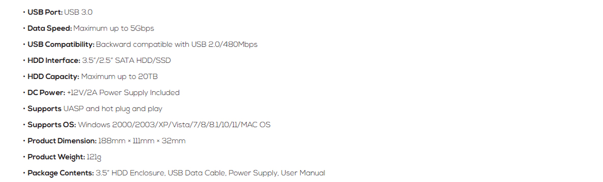 mBeat C1 Tool Free USB 3.0 3.5 and 2.5-inch SATA HDD Enclosure, Black
