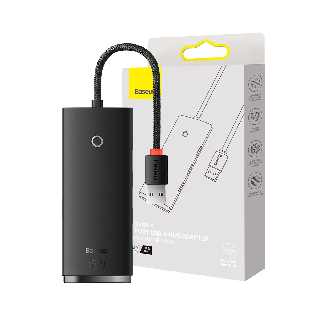 Baseus Hub USB-C 4-in-1 Lite Series – 4 Porte USB-A 3.0 5 Gb/s Con Cavo 2m – Nero