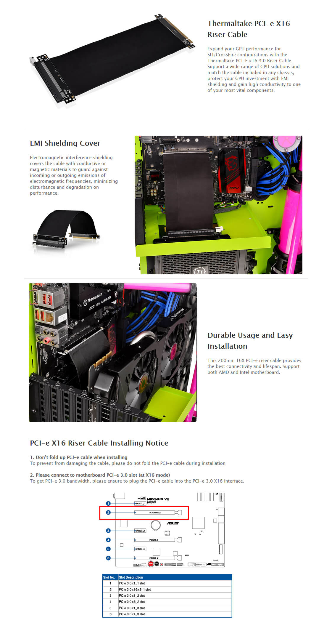 Thermaltake PCI-e X16 Riser Cable, 250mm
